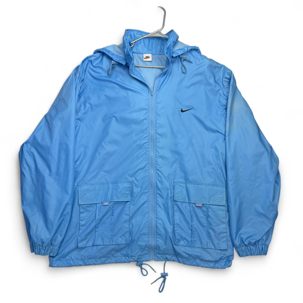 Nike 3XL Light Blue Windbreaker Jacket Vintage 90s Full Zip Hooded